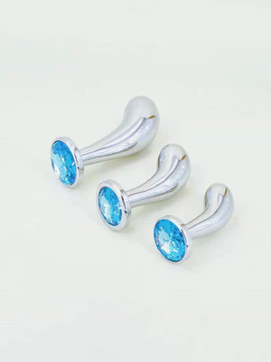 Naught Finger Jewelled Round Base Bended Metal Butt Plug Anal Toy for Adult