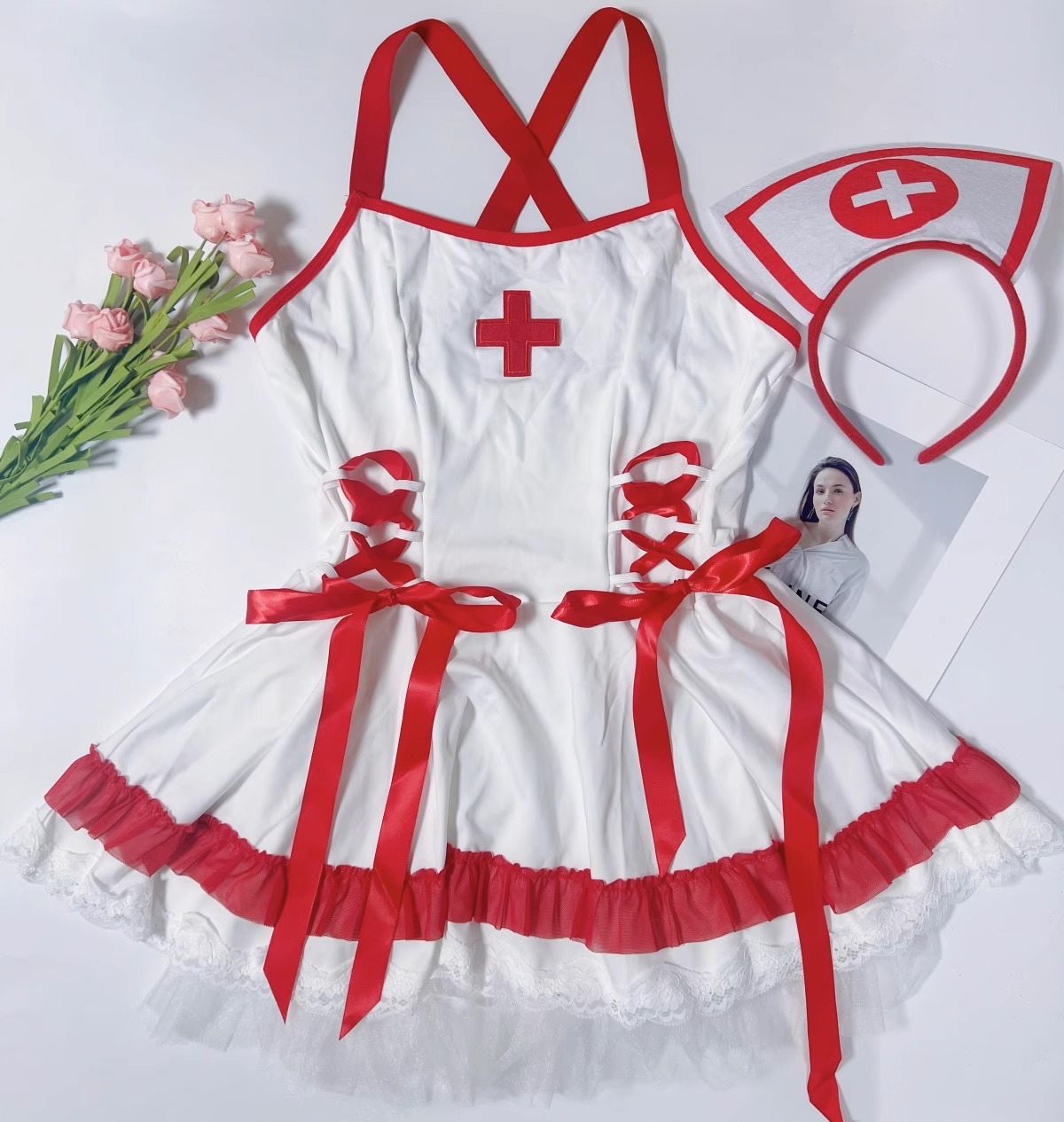 White Sexy Fantasy Flirty Nurse Costume Short Skirt Cheeky Medical Role Play Sexy Dress Lingerie.jpg