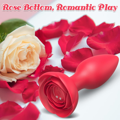 Rechargeable 10 Function Remote Control Silicone Vibrating Rose Butt Plug Anal P-Spot &nbsp;Pleasure