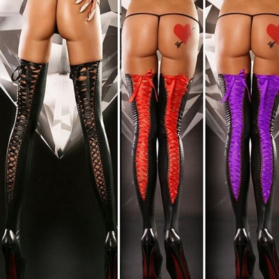 Fierce Cowgirls Wet Look Thigh High Stockings Sexy Lingerie