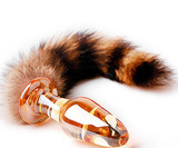 Crystal Glass Faux Racoon Dog Tail Butt Plug Anal Toy for Women