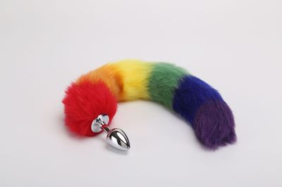 Rainbow Fox Metal Round Base Faux Fox Tail Butt Plug Anal Toy Set for Women