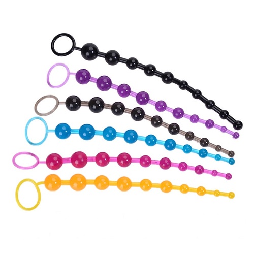 Classic Silicone Anal Beads with Rings 10 Inch