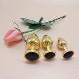 Round Base Jewelled Golden Metal Butt Plug Anal Toy for Adult