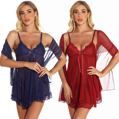 Sex Bomb Sheer Lace Suspenders Babydoll Set(3 Pieces)