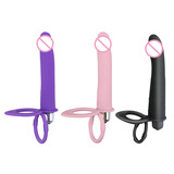 Double Fun Double Penetration Strap-On Vibrating Dildo with Cock and Ball Rings