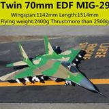 MIG-29 Twin 70mm EDF Jet RC Plane 1142mm Wingspan with Drag umbrella and Color smoke