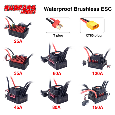 SURPASS-HOBBY ESC 25A 35A 45A 60A 80A 120A 150A Waterproof for 1/8 1/10 1/12 RC Car Brushless Motor