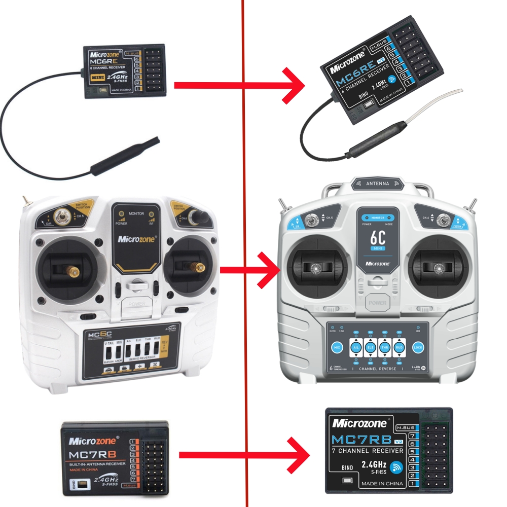 MicroZone MC6C Mini V2 2.4G 6CH Transmitter with MC6RE-V2 MC7RB-V2 ...