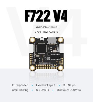 Foxeer F722 V4 5V/3A 3-6S Flight Controller X8 DJI Type-C