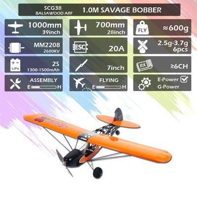 SCG38 Balsawood Airplane RC Model 1000mm (39.4") Savage Bobber Scale RC Plane