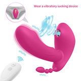 Remote Control Strapless Strap-On Rechargeable Dildo Vibrator with Clit Suction Function