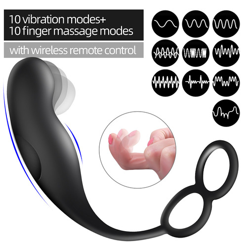 Remote Control Rechargeable Medical Silicone Prostate Stimulator with Cock and Ball Rings Sex Toy