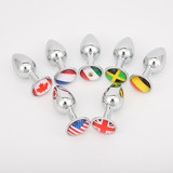 Crystal National Flags Round Metal Base Butt Plug Anal Toy for Adult