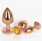 Rose Golden Round Base Jewelled Metal Butt Plug Anal Toy for Adult