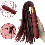 Rechargeable 10 Function Classic Silicone Vibrator with Deluxe Thick Faux Leather Flogger Adult Toy