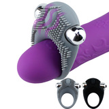 Classical Silicone Vibrating Cock Ring with Brush Stimulating Clitoris Sex Toy for Men