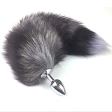 Deluxe Stainless Steel Faux Silver Fox Tail Butt Plug