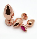 Rose Golden Heart-shaped Base Jewelled Metal Butt Plug Anal Toy for Adult