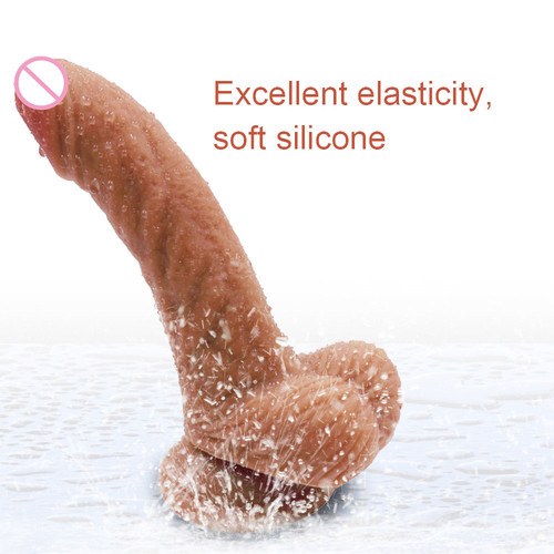 Brown Lifelike Liquid Silicone Rubber Suction Cup Dildo with Balls