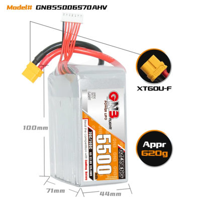 GNB 5500mah 6S2P 22.8V HV 70C Lipo Battery
