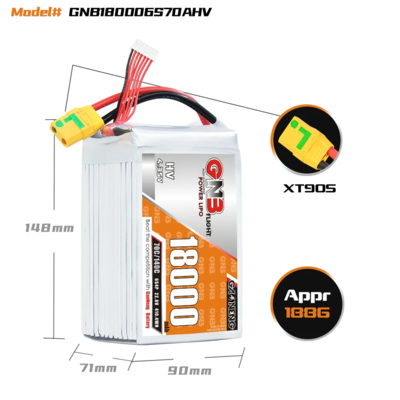 GNB 18000mAh 6S4P 22.8V HV 70C Lipo Battery