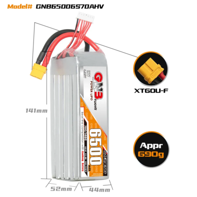 GNB 6500mah 6S1P 22.8V HV 70C Lipo Battery