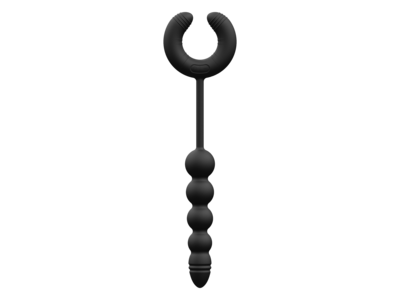 Black Samurai Series 1 Remote Control Silicone Vibrating Butt Beads with Vibrating Cock Ring